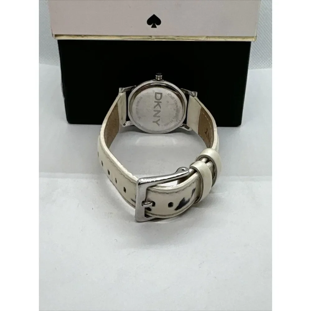 DNKY NY-8015 Women's White Leather Analog Dial Quartz Genuine Wrist Watch JNA175